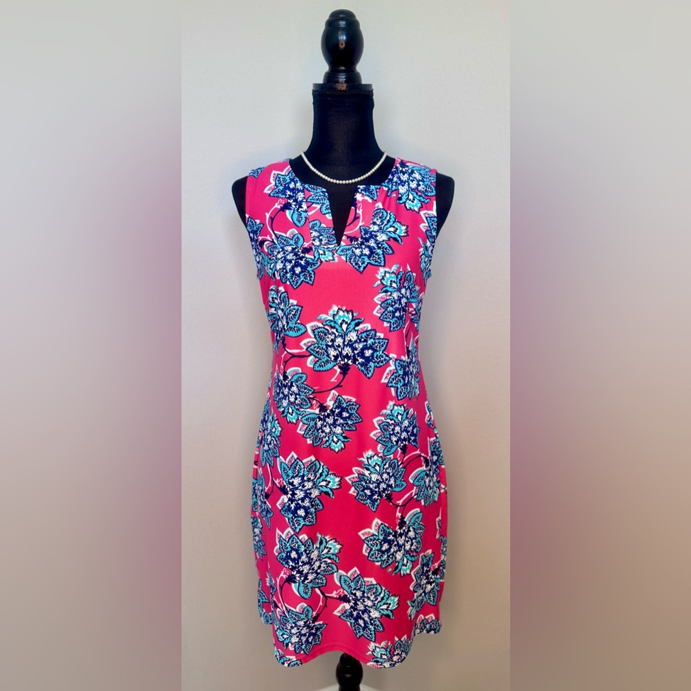 Filly Flair Pink and Teal/Blue Floral Dress